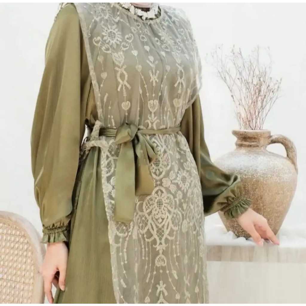 Moms_Syafa Outer Gamis Tanpa Lengan Organza Lepas Pasang Rompi Panjang Wanita Longvest Kondangan