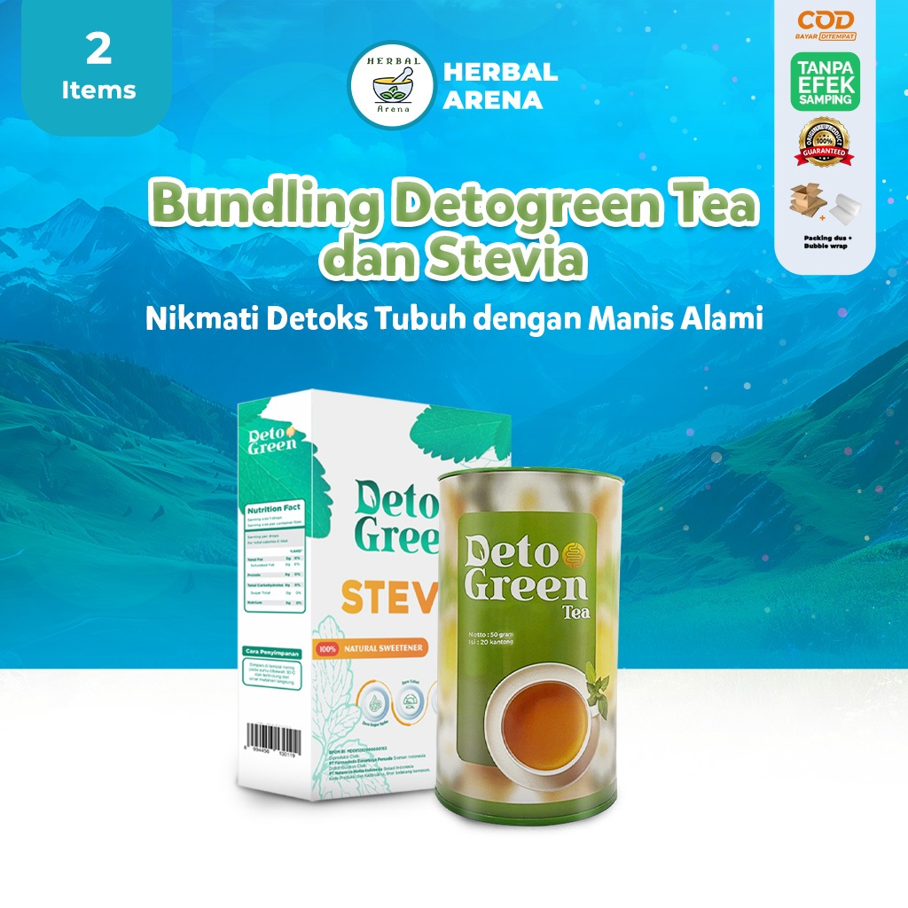 

Bundling Detogreen Tea & Detogreen Stevia Paket Hemat Teh Herbal dengan Manis Stevia Alami