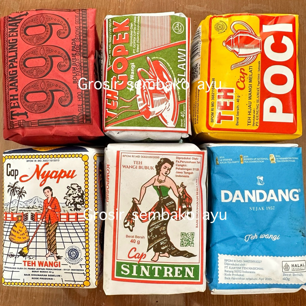 

Teh Racikan Solo 6 maca (poci kuning, dandang biru, 999, gopek, nyapu, sintren) 40gr x 6 pcs