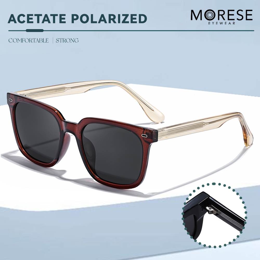 Morese Kacamata Sunglasses Polarized Style Kotak TerBaru Bahan TR90+Acetate Nyaman Elegant Pria Dan 