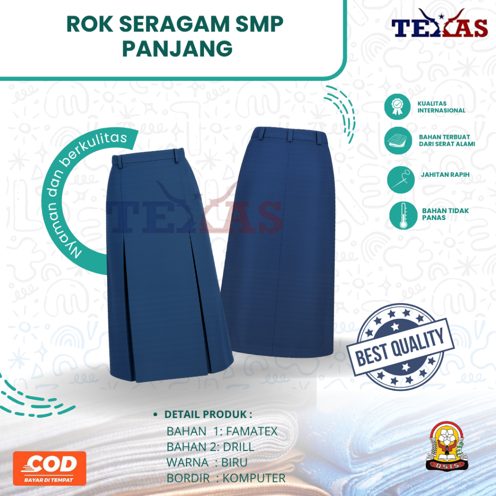SERAGAM SMP PUTRI | ROK SERAGAM SMP PANJANG | ROK SERAGAM SMP KUALITAS PREMIUM