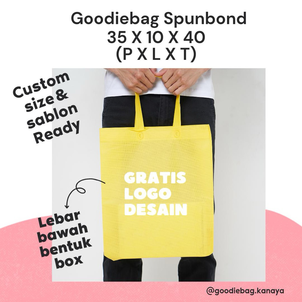 sablon tas spunbond ukuran 35x40x10