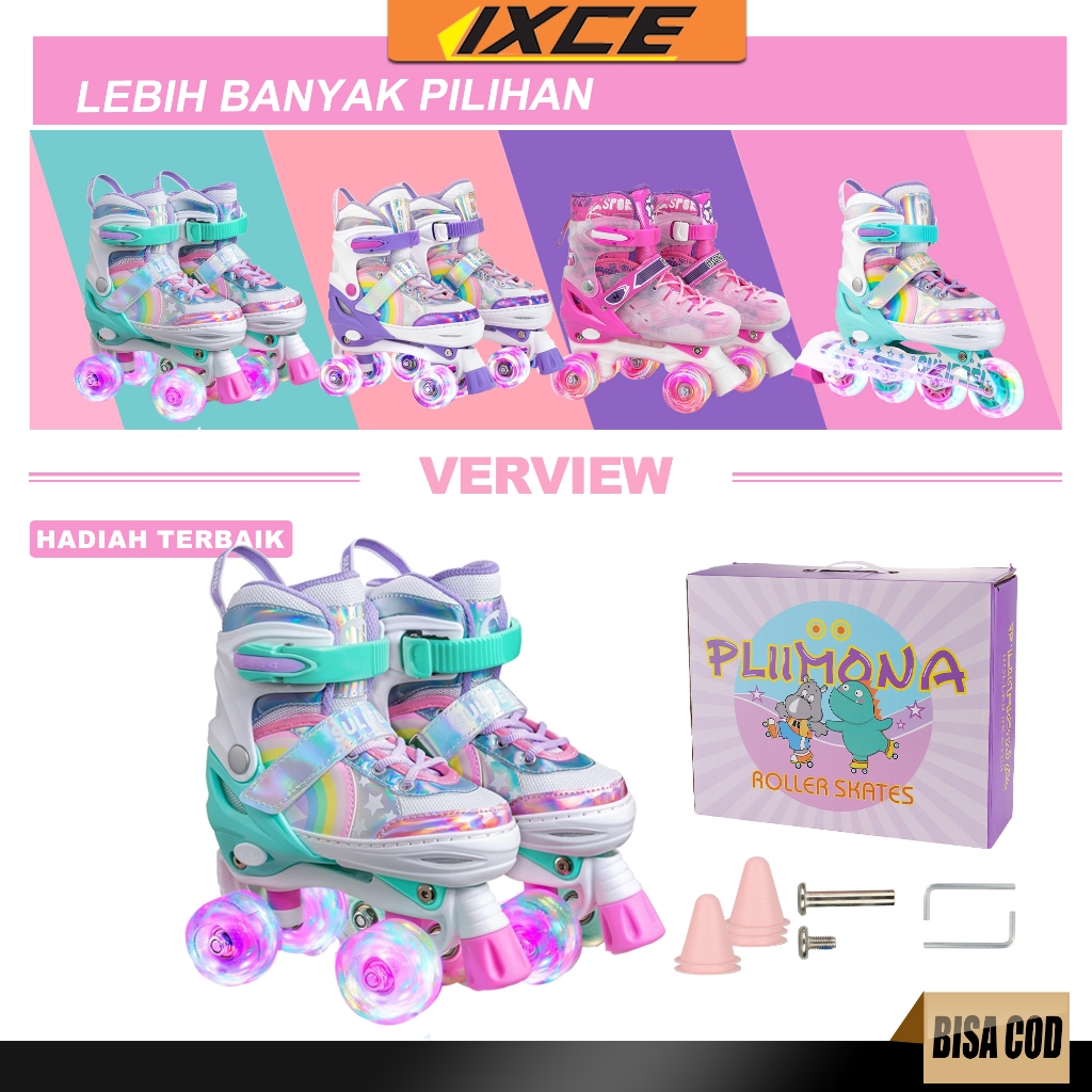 Ready Stock-Sepatu Roda Anak 4 Roda Adjustable IXCE- Anti Slip(3-7 Tahun) - Cocok untuk Pemula