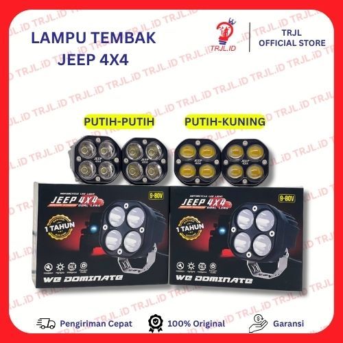 Lampu LED Tembak SorotJEEP 4X4 Sepasang 4 Titik Bar Laser Gun Cover Lensa Putih Kuning Spotlight Ori