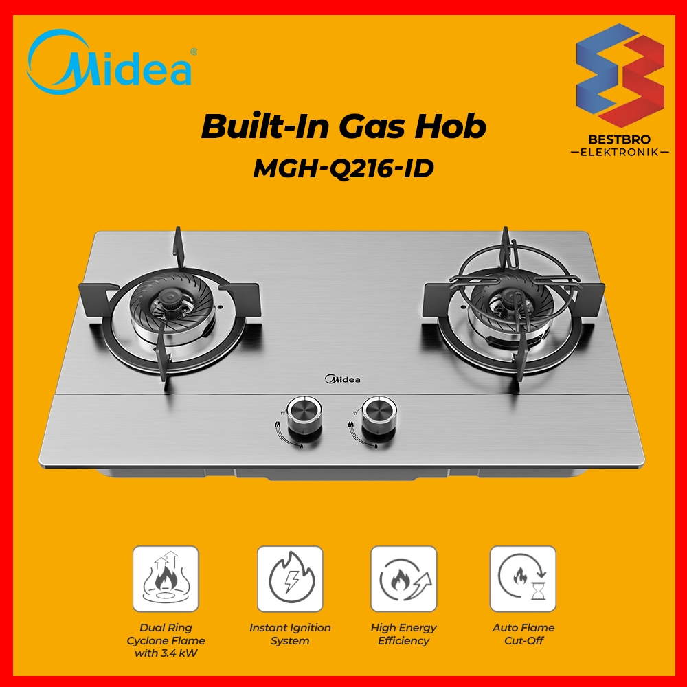 Midea Kompor Tanam 2 Tungku MGH-Q216-ID Built In Gas Hob Kompor GasTanam Stainless Steel
