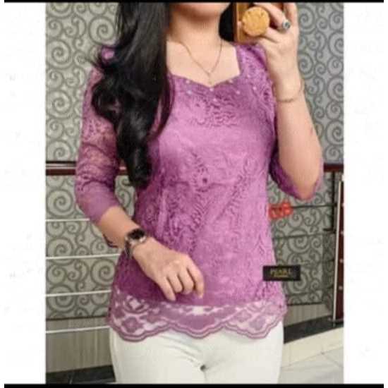 DF ATASAN BLUS BROKAT/Atasan Brokat TANGAN LURUS/BLOUSE WANITA SEMI PRANCIS LENGAN PANJANG