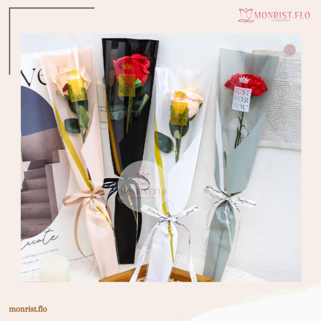 

Kertas Wrapping Buket Satu Bunga Mawar / Cellophane Satuan Tangkai Mawar / Plastik Single Flower Tulisan Romantic Love Plastik Bunga Mawar Satuan