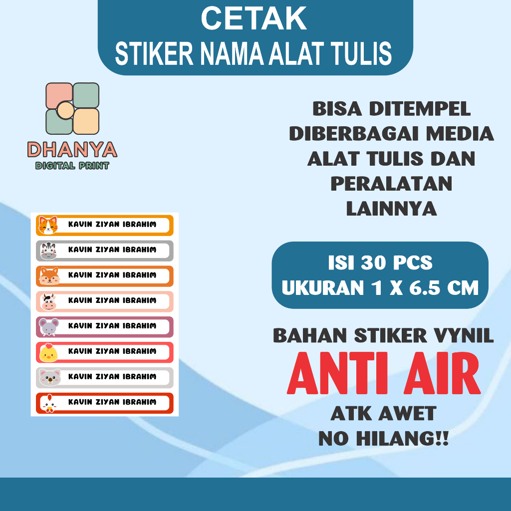 

Stiker Nama Alat Tulis Anak Waterproof Anti Air Isi 30 pcs