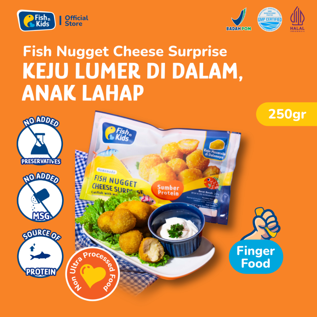 

Fish n Kids - Nugget Lele Keju Mozzarella 250 gr Non MSG - Homemade Non UPF BPOM HALAL