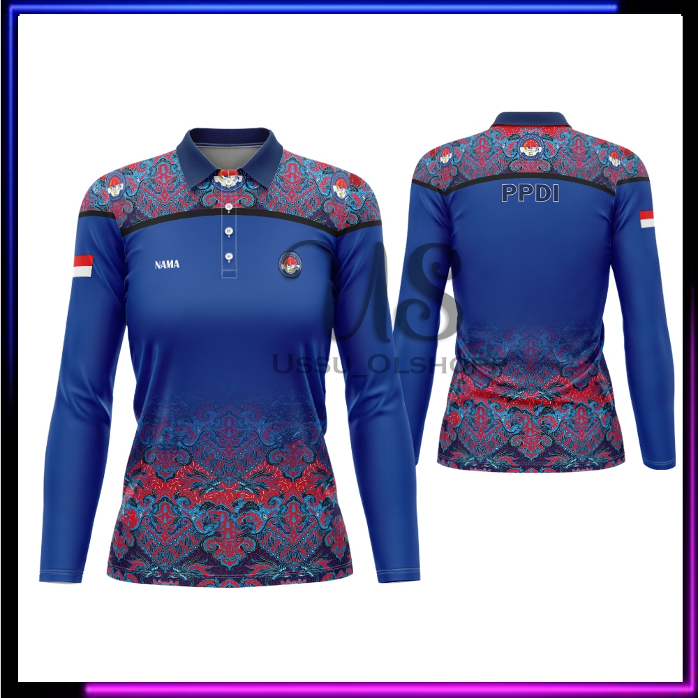 Baju Ppdi Perangkat Desa Cewek / Kaos Polo Seragam Batik PPDI Lengan Panjang Pendek Free Custom Nama