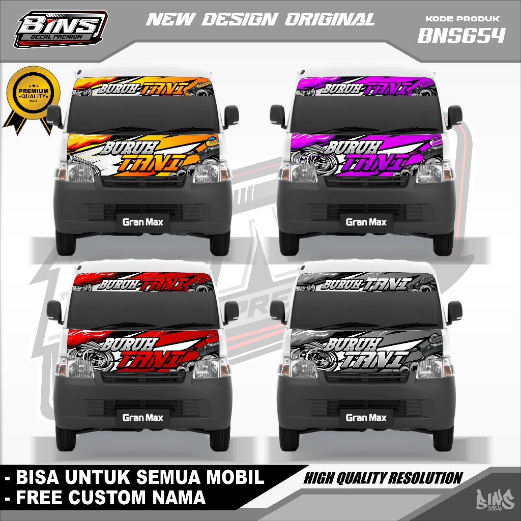 BNS655-DECAL STIKER KAP MOBIL GRANDMAX LUXIO APV L300 CARRY PIKUP MINIBUS GAMBAR TURBO BURUH TANI