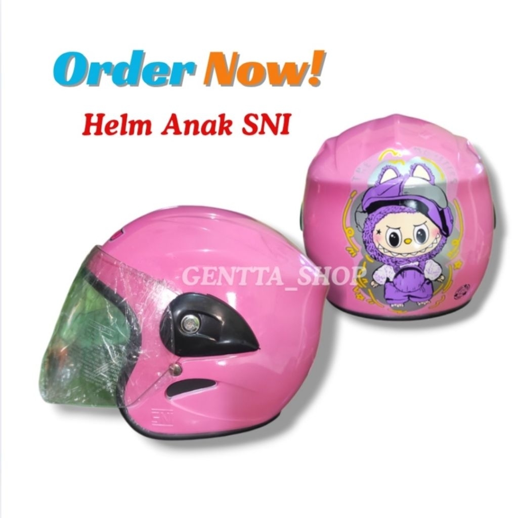 Helm Anak SNI Labubu Glossy Pink | Helm Anak Perempuan 2-5 Tahun Karakter.