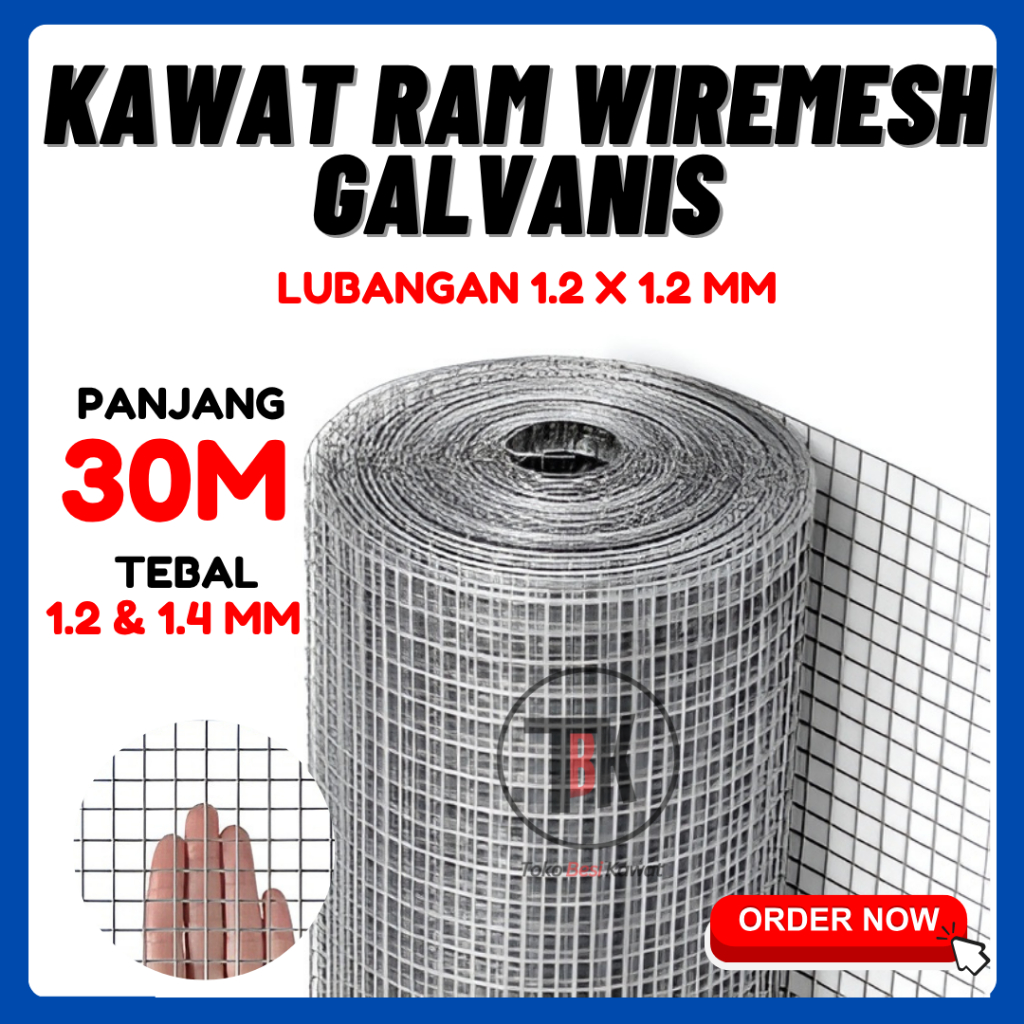 KAWAT RAM WIREMESH GALVANIS LUB.1.2 X 1.2 MM - TEBAL 1.2 & 1.4 MM | Best Seller
