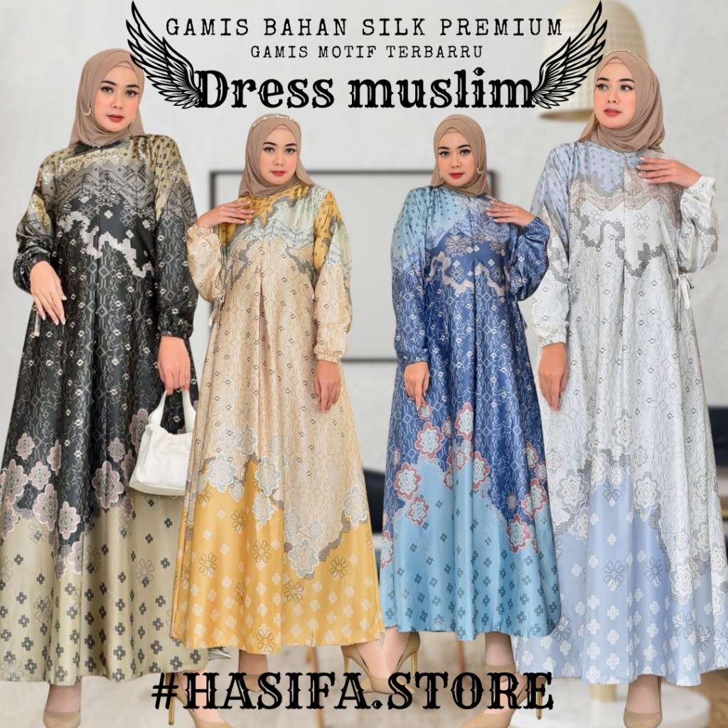 Gamis Silk Premium Motif Terbaru/Dan Bunga Mewah/Gamis Bahan Silk Premium