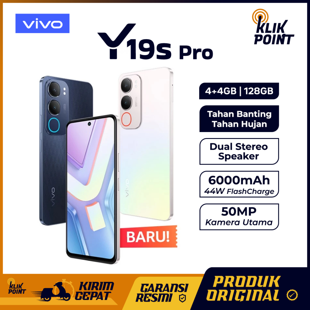 VIVO Y19s Pro 4/128GB Handphone Android Tahan Banting HP Murah Original HP 1 Jutaan Terbaik 2025