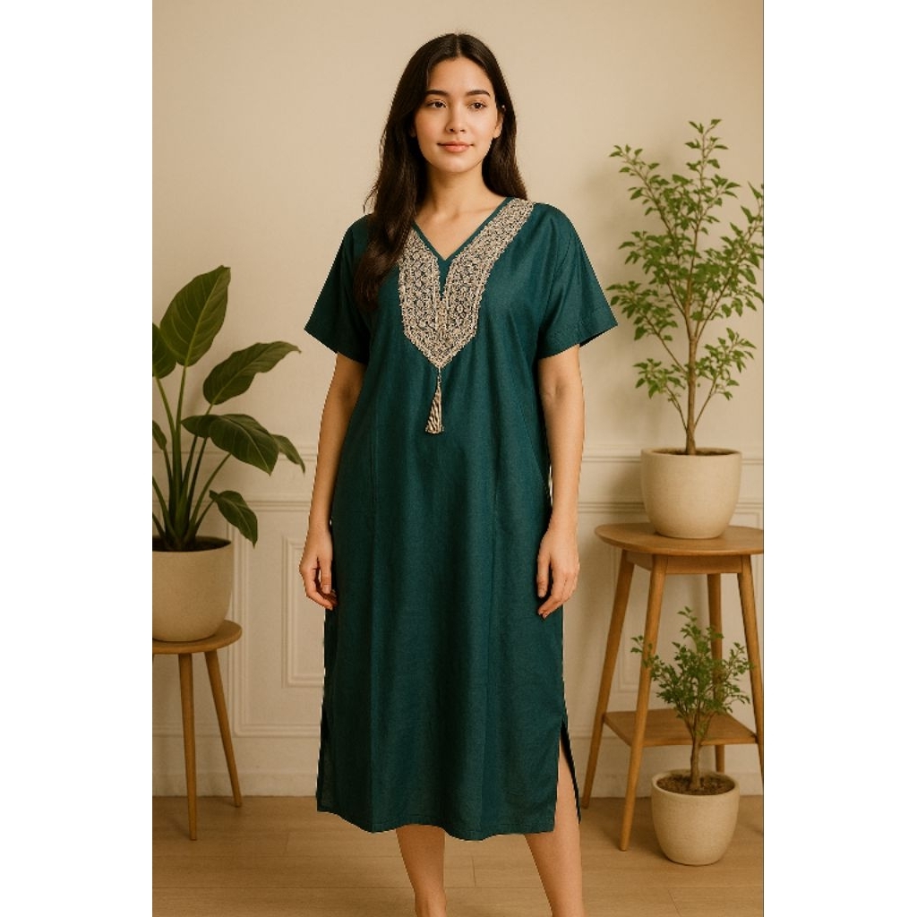 LDS - Daster Turkish Dress Pendek Renda Zipper Rayon Polos Cantik Santai Nyaman (Busui Friendly)