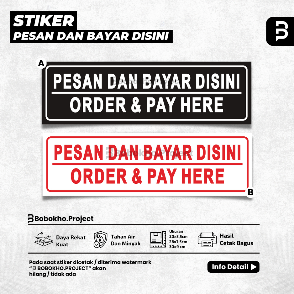 

Stiker Pesan dan bayar disini / Stiker Order and pay here / Sticker pemesanan
