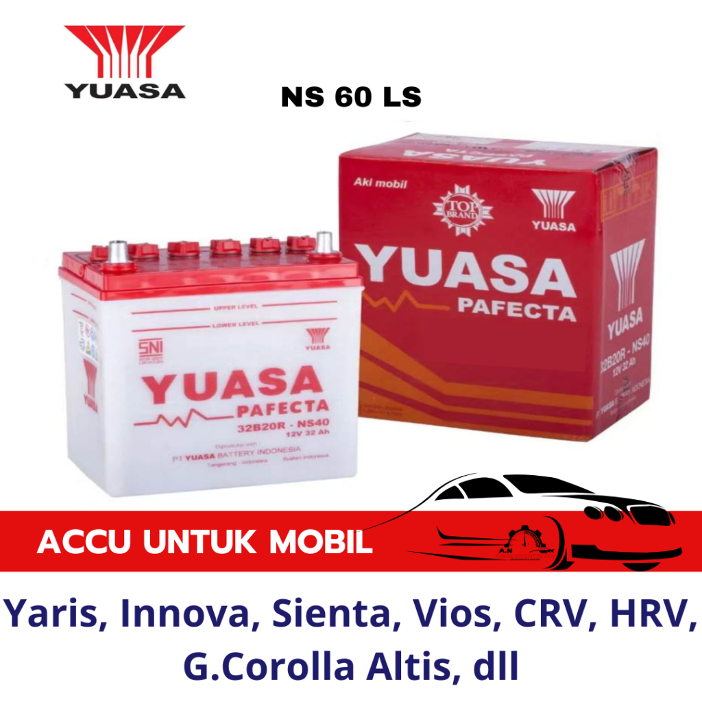 Aki Mobil untuk Mobil Yaris, Innova, Sienta, Vios, CRV, Altis - Accu Yuasa NS60LS Aki Basah 45 Ah