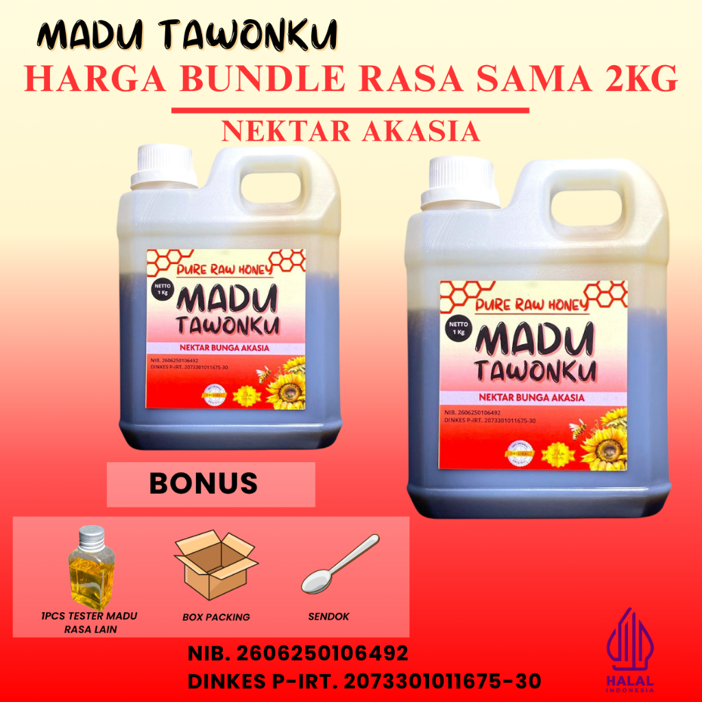 

Madu Murni Bundle 2 Kg Murah Asli Nektar Bunga Akasia Bersertifikat P-IRT