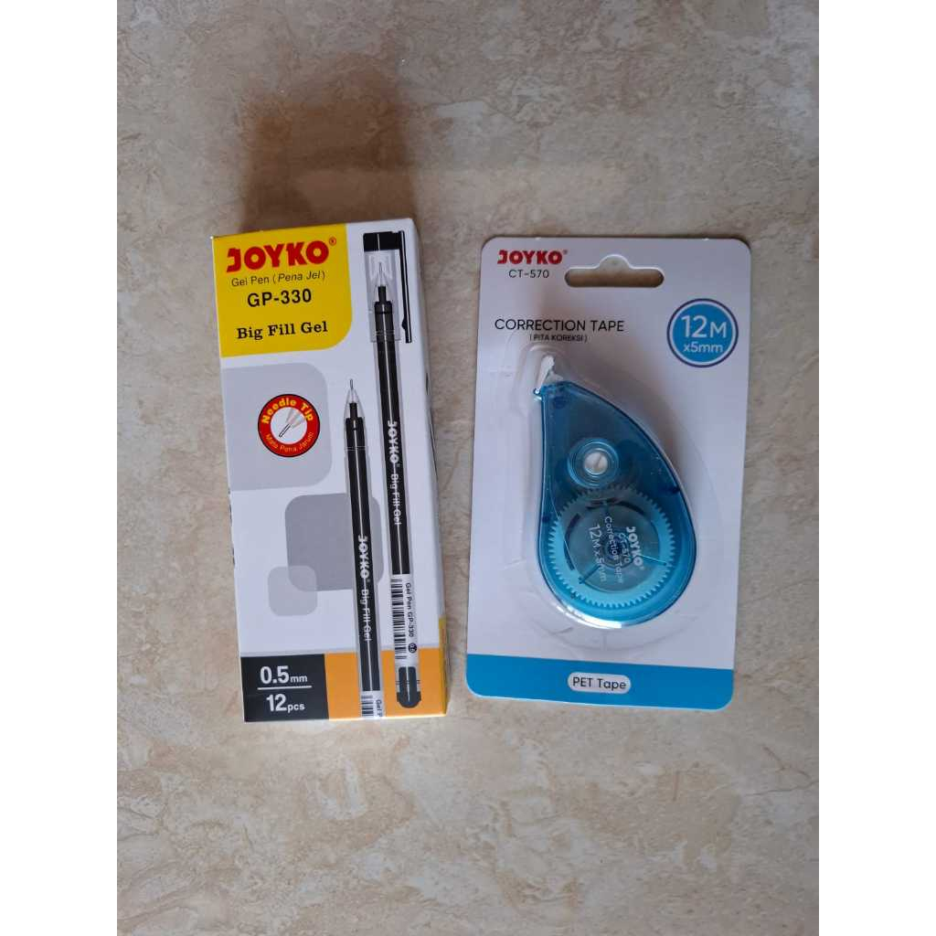 

BUNDLE PULPEN PEN GEL JOYKO BIG FILL GEL 0.5 mm GP-330 (12pcs) + Correction Tape CT-562 Tipe-Ex Kertas