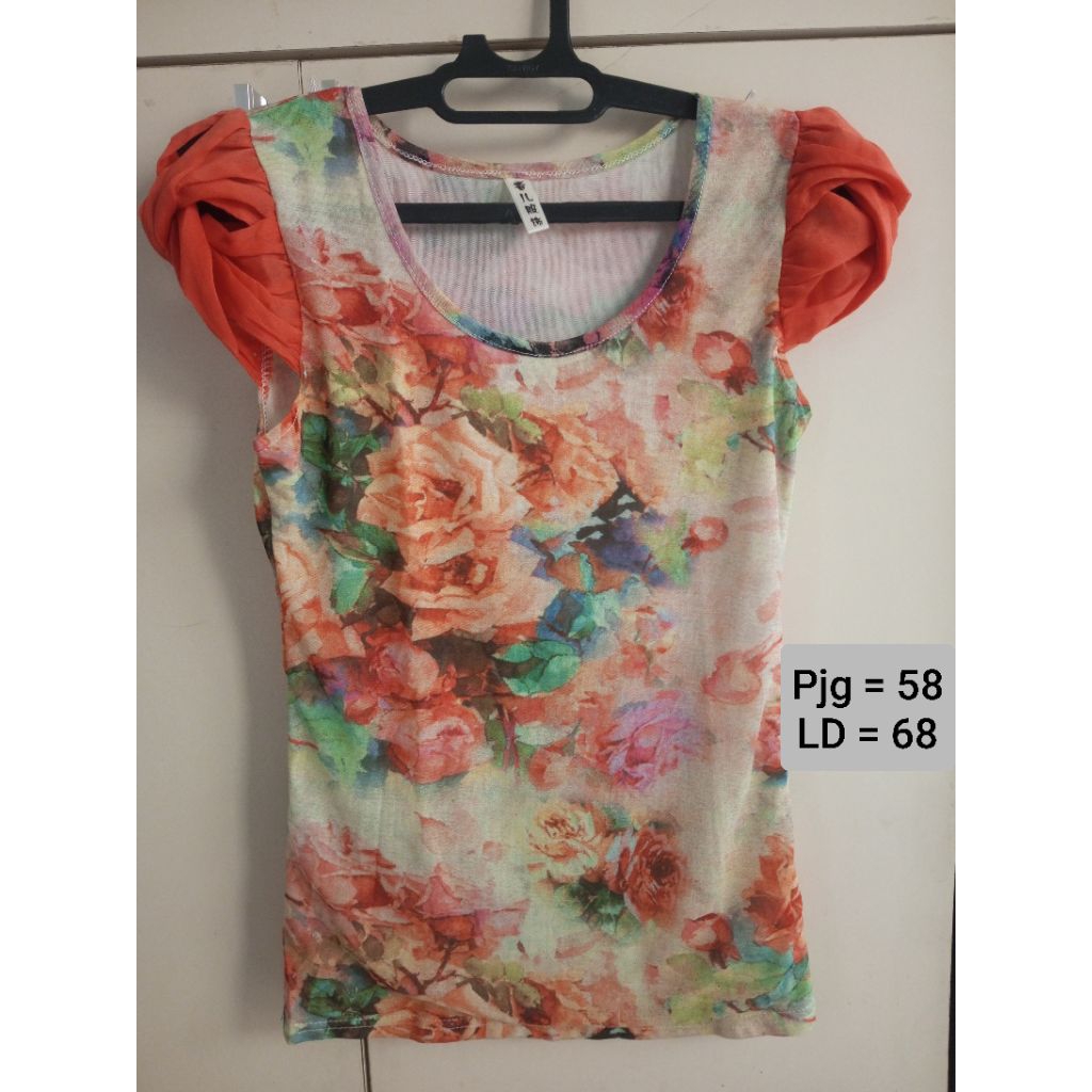 BLOUSE BAJU ATASAN WANITA motif bunga orange