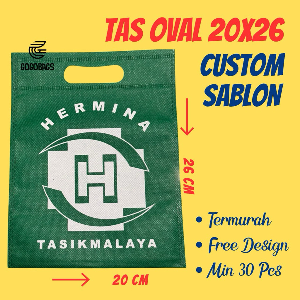 

Tas Spunbond oval 20x26 custom sablon / Tas Spunbond Sablon / Goodie Bag sablon / Tas khitanan / Tas Aqiqah / Tas Hajatan / Tas Tasyakuran / Tas haji / Tas Umroh / Tas souvenir pernikahan / Tas yasin / Tas tahlilan / Tas Haul / Tas memperingati kematian