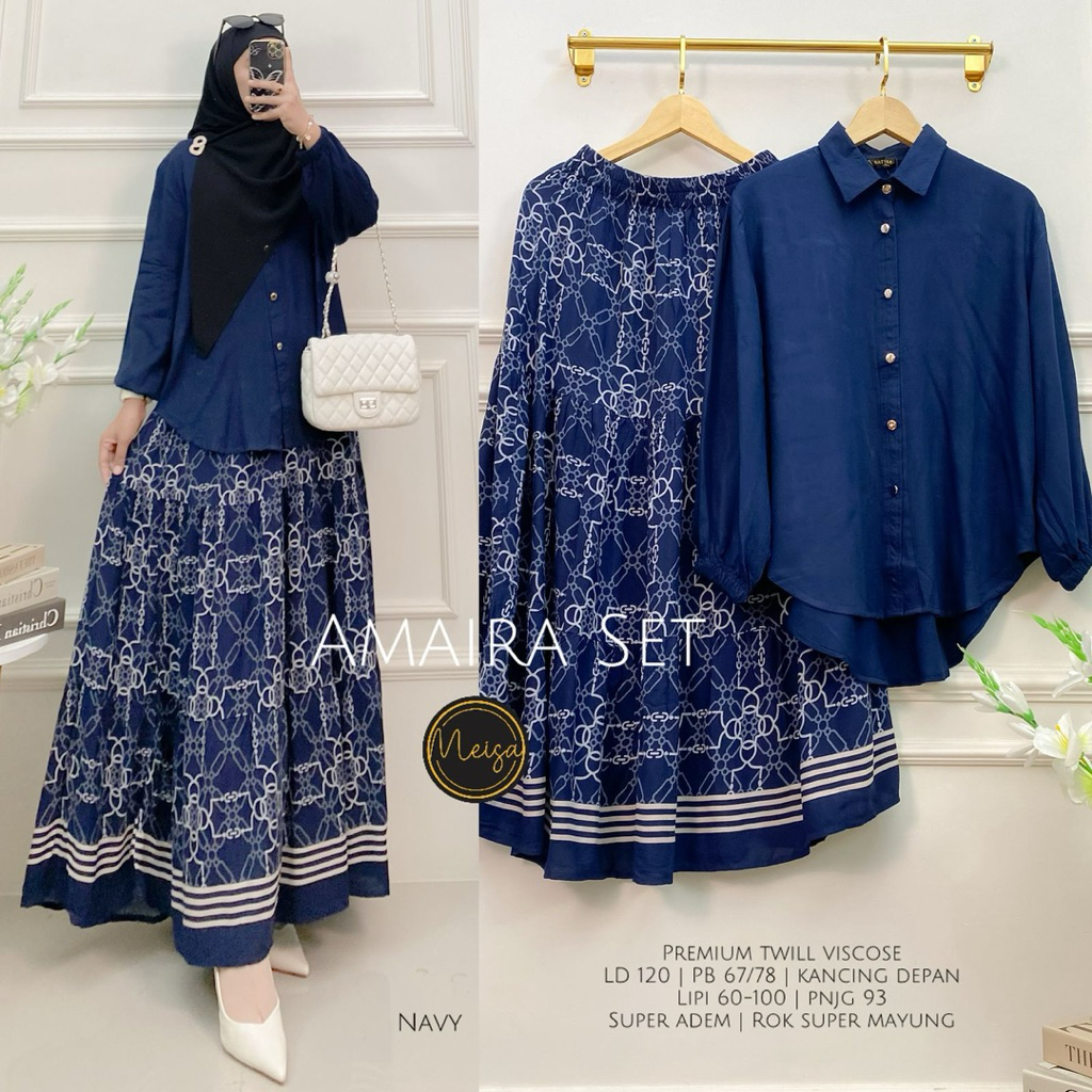 ZS Rosha Vinia Oneset Rok Wanita / Daily Casual Setelan Rok dan Blouse Rayon Wanita