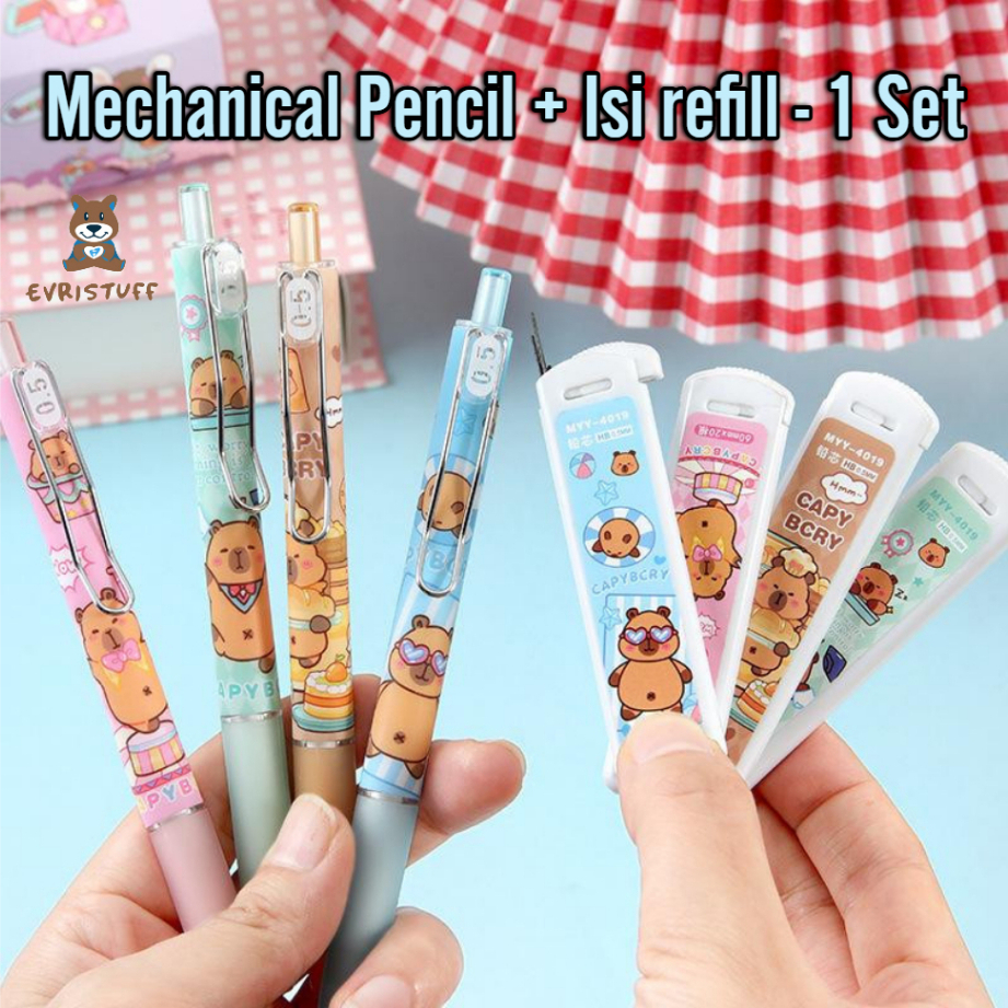 

Mechanical Pencil 0.5mm FREE Isi Pensil / Pensil Cetek gratis isi bermotif Kartun Lucu Capybara