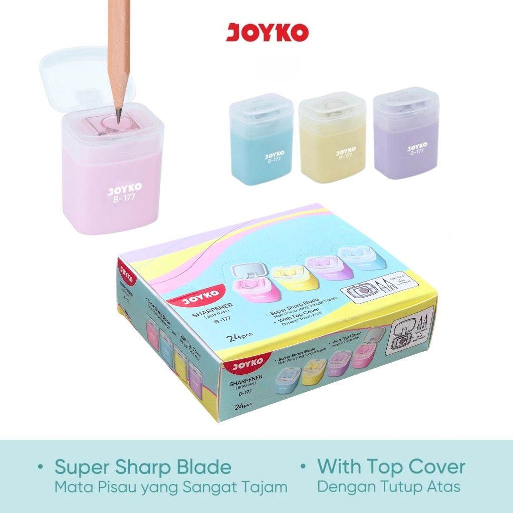 

1 BOX / 24 Pcs Sharpener / Rautan Joyko B-177 Pastel