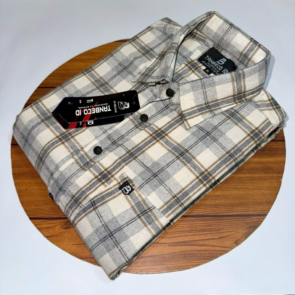 Kemeja Flanel Pria Lengan Pendek Hem kotak kotak casual