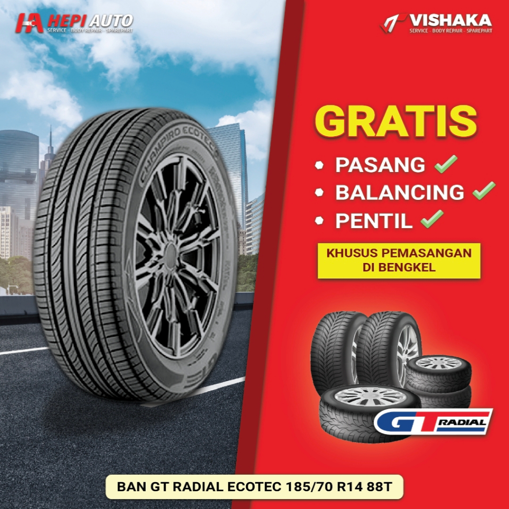 GT Radial Ban Mobil Penumpang ECOTEC 185/70 R14 88T Original dengan Free Balancing & Pentil