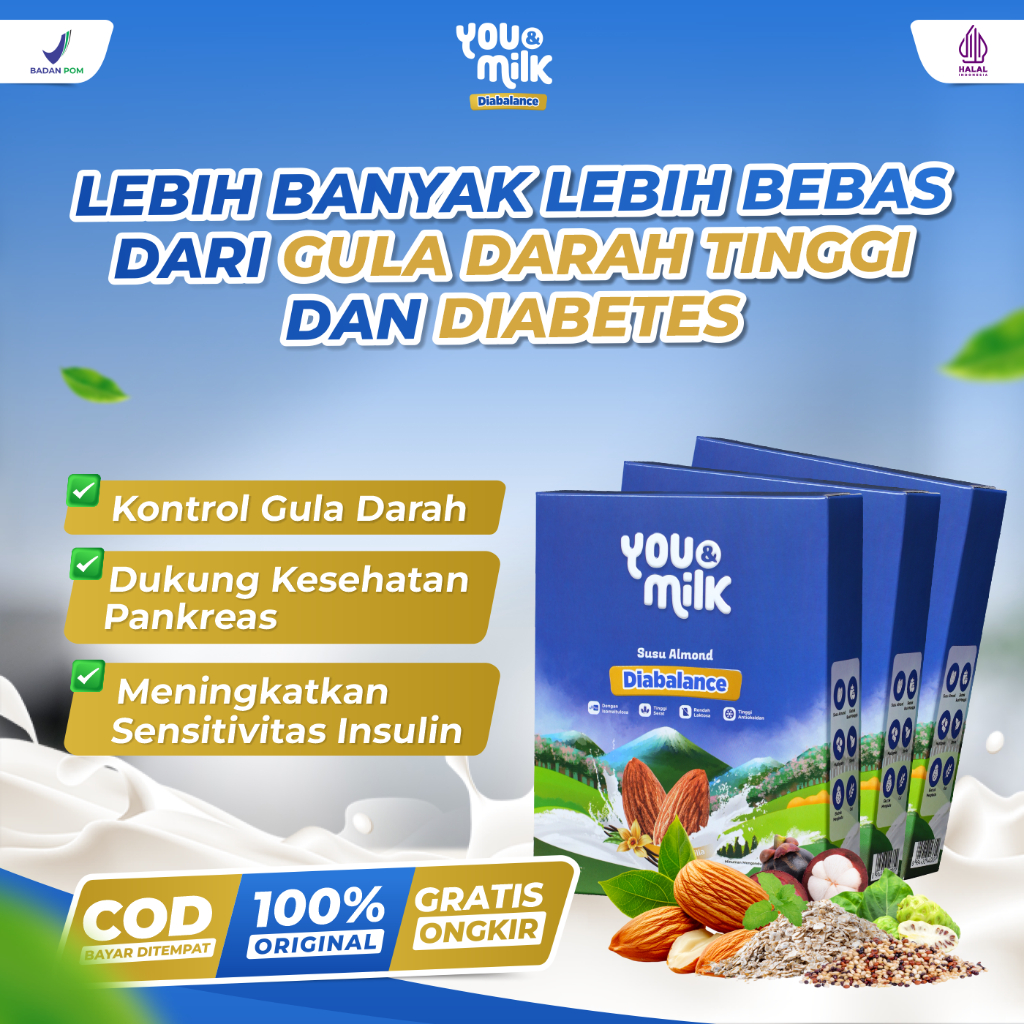 

YOU & MILK DIABALANCE 3 BOX Susu Almond Bebas Diabetes Gula Darah Kesehatan Jantung Gula Stevia
