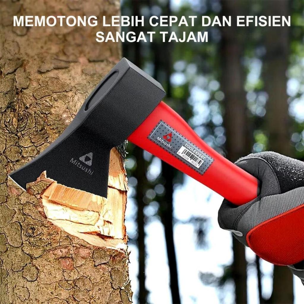 Mitsushi Kapak Kayu Gagang Fiber Lapis Karet 14 Inch Kampak Tulang Siap Pakai Baja Tebal Dan Kuat Ka