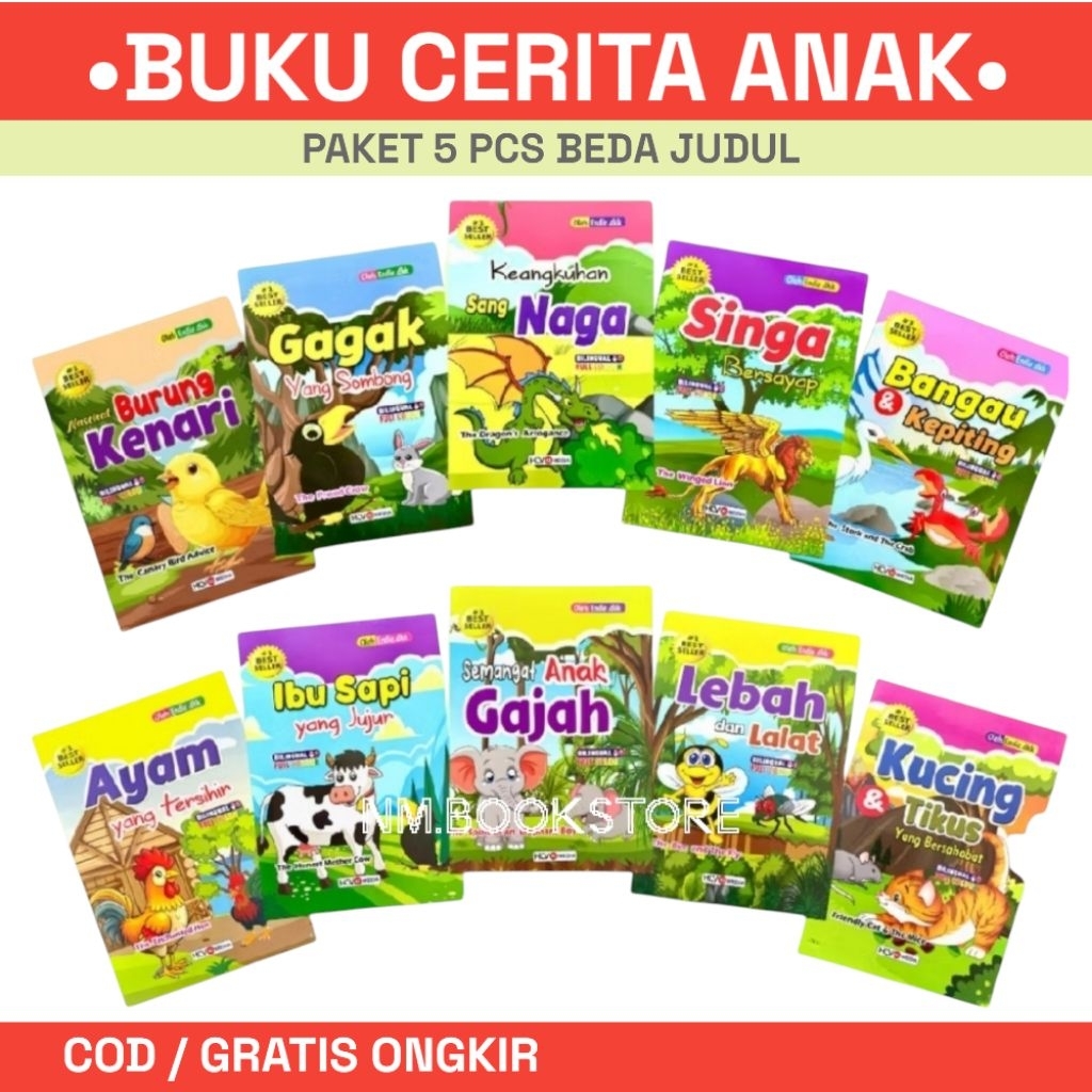 Paket Bundling 5 Pcs Buku Cerita Anak Bergambar Dongeng Anak TK Full Colour