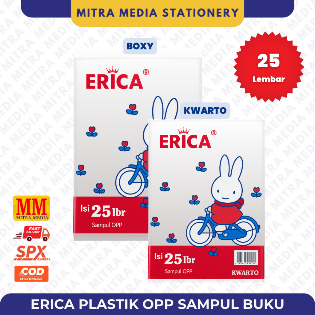 

(25 Lembar) ERICA SAMPUL BUKU PLASTIK OPP / SAMPUL BUKU BOXY BUKU TULIS KWARTO / PLASTIK BENING