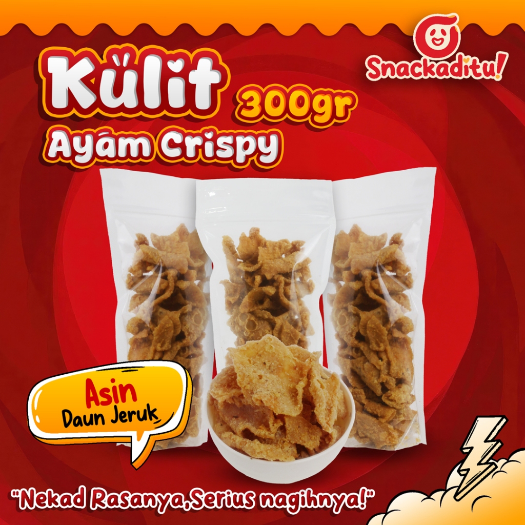 

Kulit Ayam Crispy 300gram Pedas/Asin Daun Jeruk Snack Rasa Kulit Berasa, Renyah dan Gurih Snackaditu