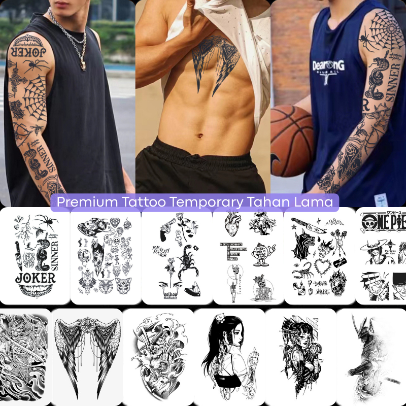 PREMIUM TATTOO TEMPORARY TAHAN LAMA 15 HARI TATO TEMPORER SEMI PERMANEN 11x18 CM ANTI AIR COWO CEWE 