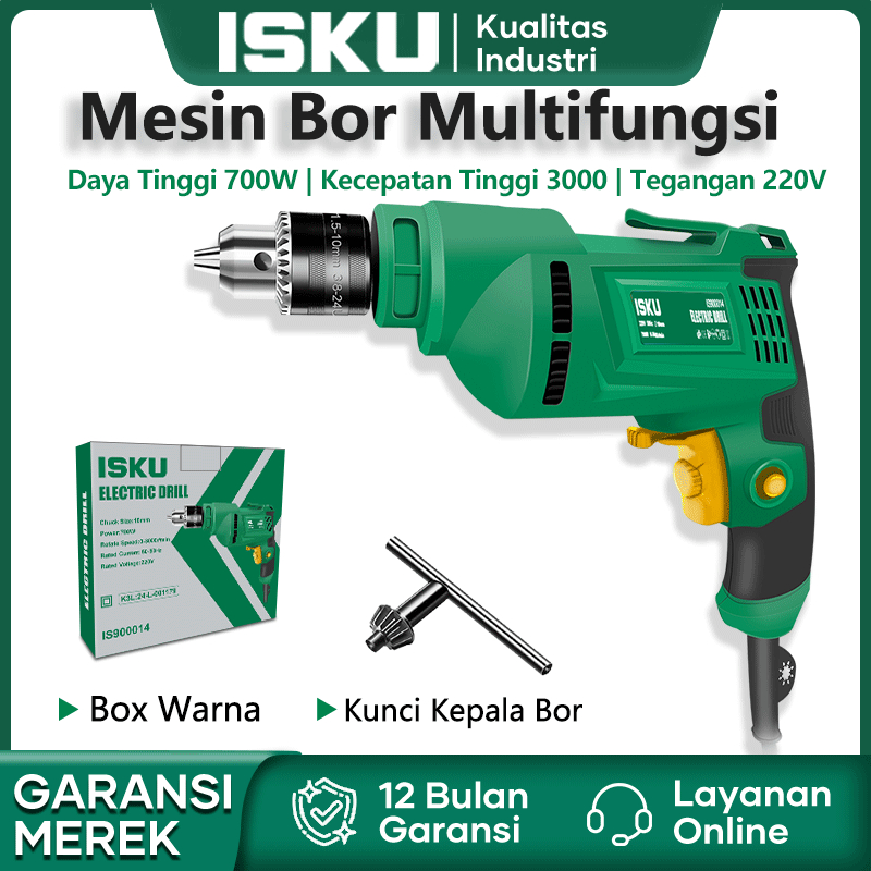 ISKU Mesin Bor Listrik Impact Drill Heavy 700W 220V Hand Electric Drill Berlaku untuk 1.5-10mm Bor