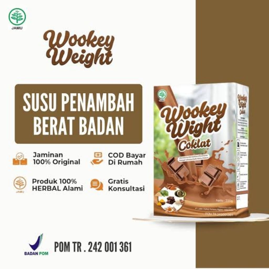 

Wookey Weight Serbuk Susu Penambah Nafsu Makan Rasa Coklat Chocolate Paket 1pcs Halal BPOM
