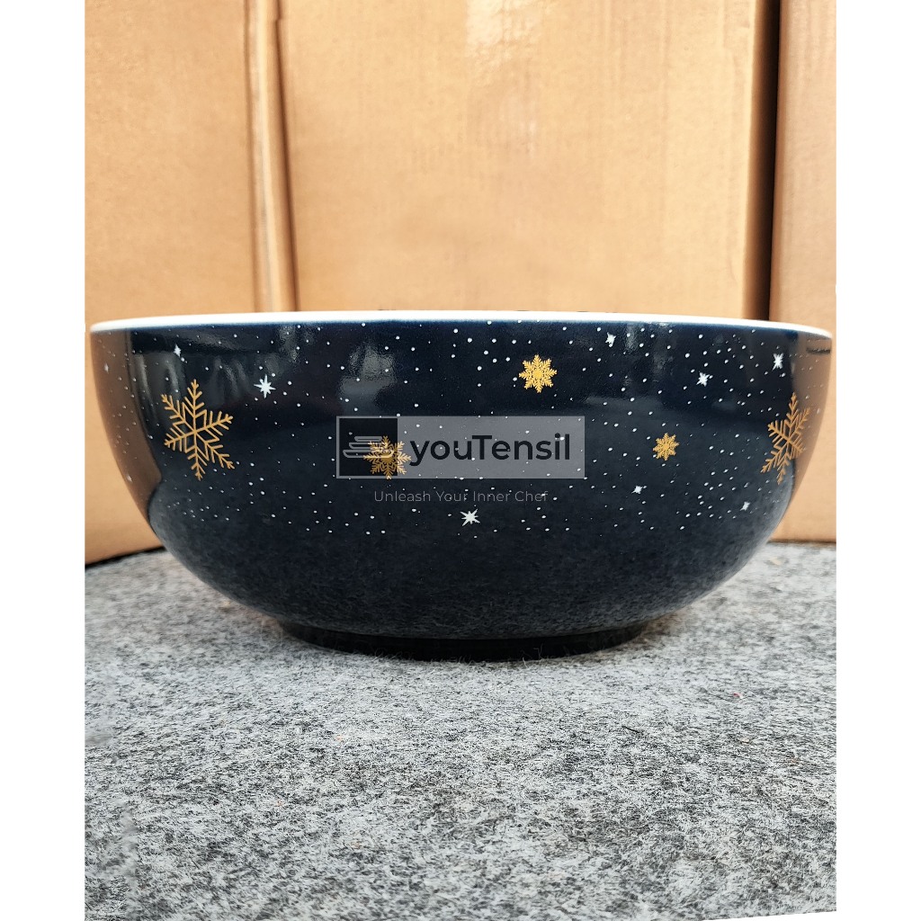 Mangkok Keramik Besar Estetik Motif Snowflakes | Mangkuk Sayur / Sup / Lauk
