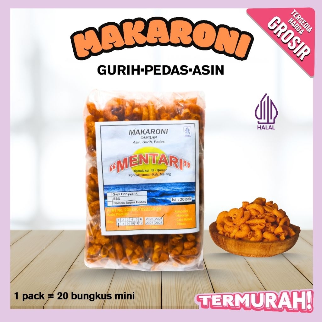 

Camilan Asin Gurih Pedas | Makaroni Asin Gurih Pedas | Makaroni Mentari | Camilan Praktis | Snack Jadul Makaroni | Makaroni Pedas Daun Jeruk | Jajanan Makaroni Renyah | Keripik Renyah