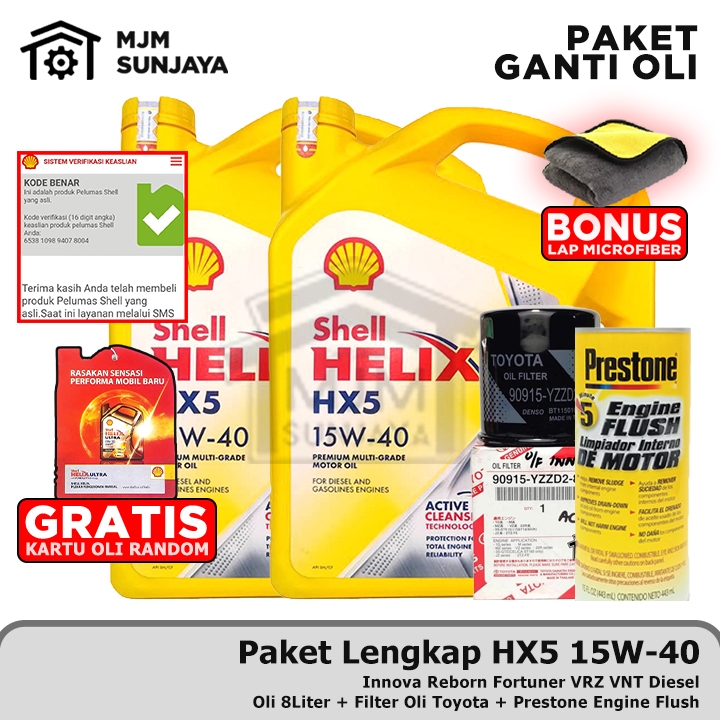 [GRATIS FILTER OLI] PAKET LENGKAP Ganti Oli Mesin Shell Helix HX5 SAE 15W-40 8 Liter Engine Flush TO