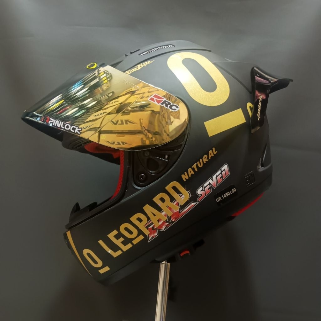 Helm KYT RC Seven Solid Black Matt Hitam Doff Paket Ganteng Leopard RedBull Original SNI-DOT