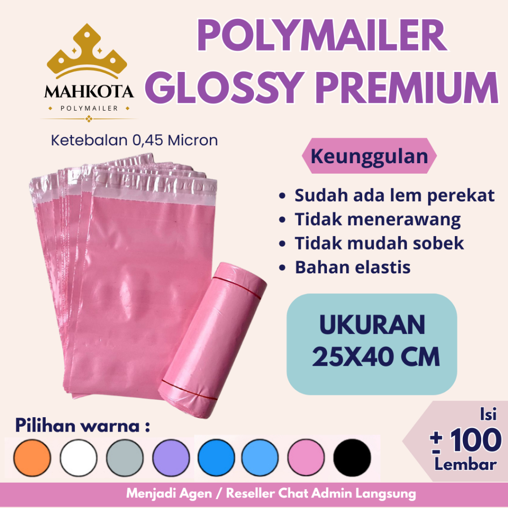 

Plastik packing polymailer glossy 25x40 isi 100 lbr