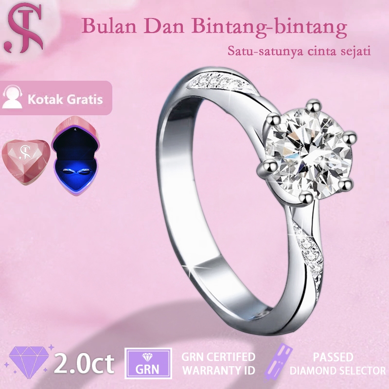 【Kotak Hadiah Premium】Cincin Berlian Bintang Bulan Desain Minimalis Premium - Ukuran Adjustable｜Sert