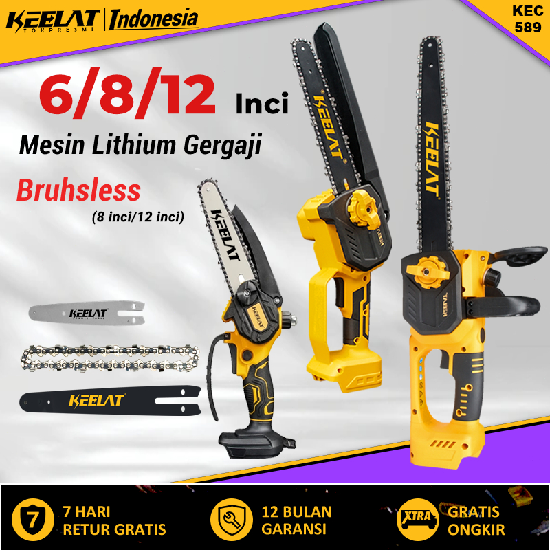 BINDESA_ - KEELAT CHAINSAW CORDLESS 6/8/12 INCH KEC009 BRUSHLESS MINI CHAINSAW ELEKTRIK GERGAJI