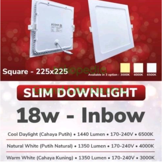 Downlight Led Panel 18 Watt Segi Ecova Inbow