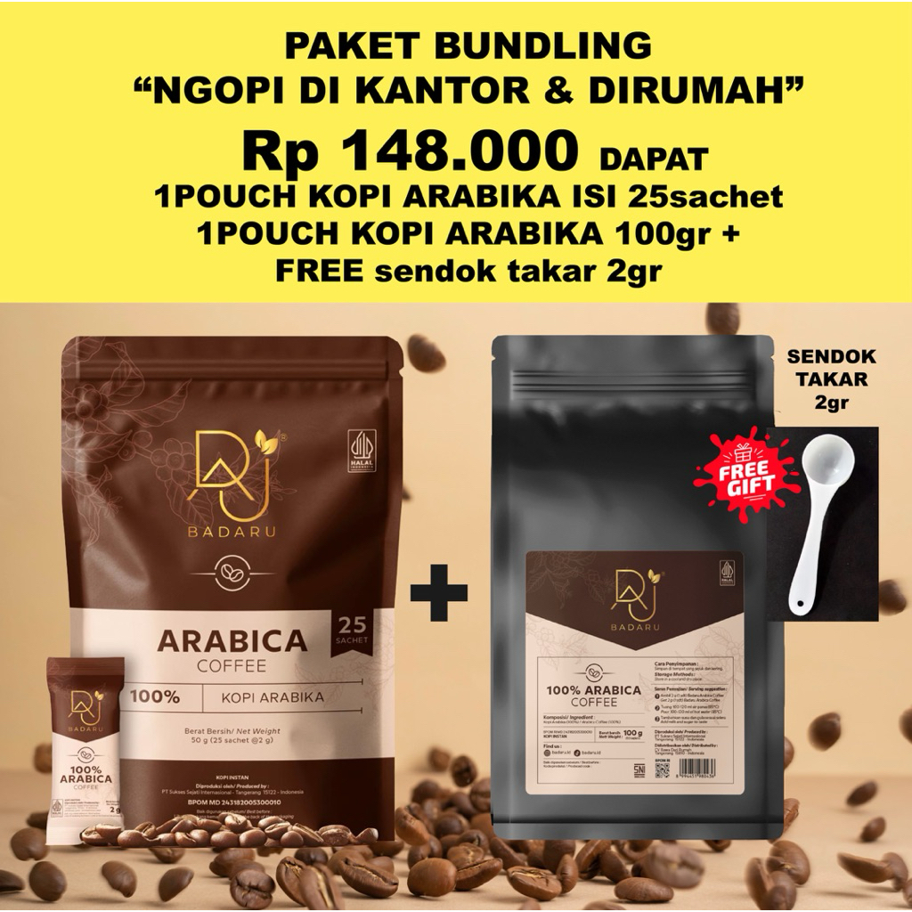 

BUNDLING KOPI ARABIKA 100gr & 25sachet | Kopi badaru espresso instan tanpa ampas