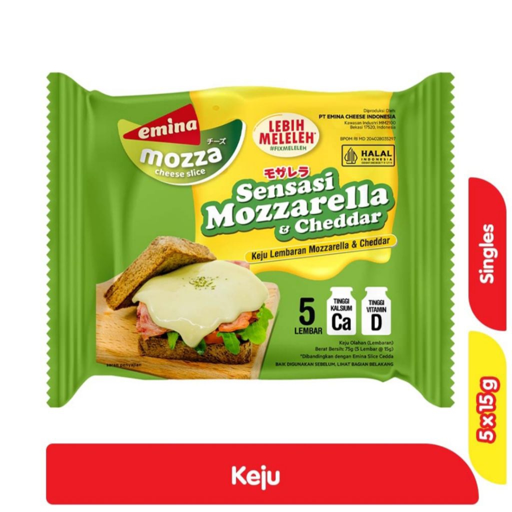 

Emina Cheese Mozza Keju Lembaran Mozzarella & Cheddar 5×15g