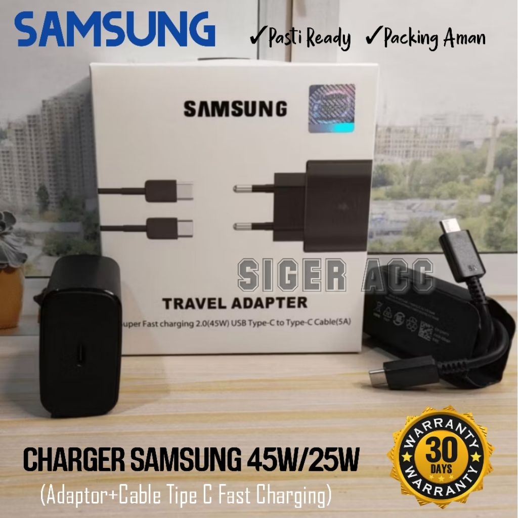 Charger Samsung Z Flip 3 45Watt 25Watt Original C To C Fast Charging Adaptor Kabel Full Set